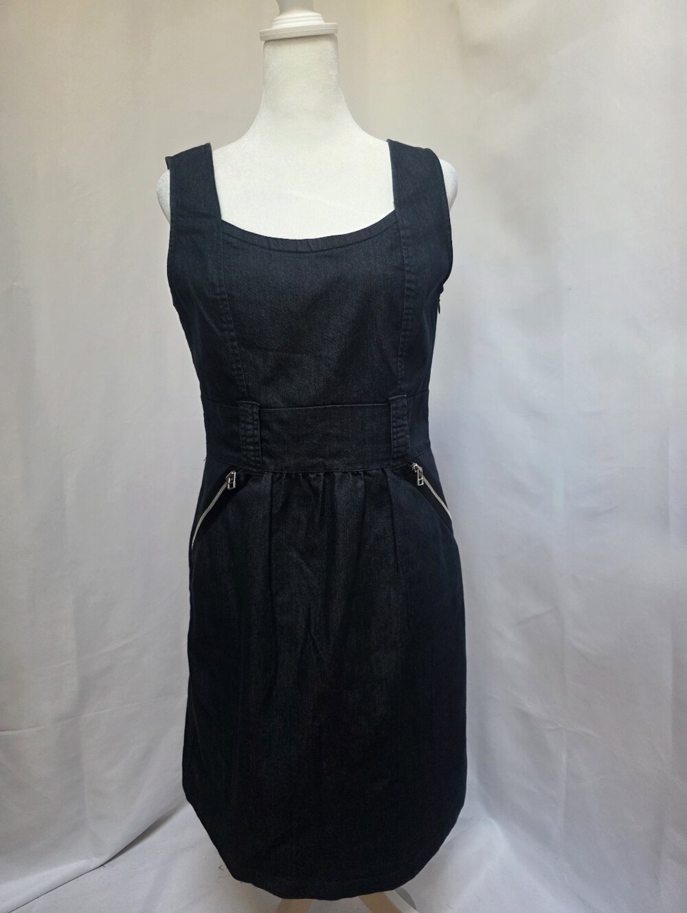 Ann Taylor Denim Look Sheath Dress Zip Pocket Sleeveless Size 4